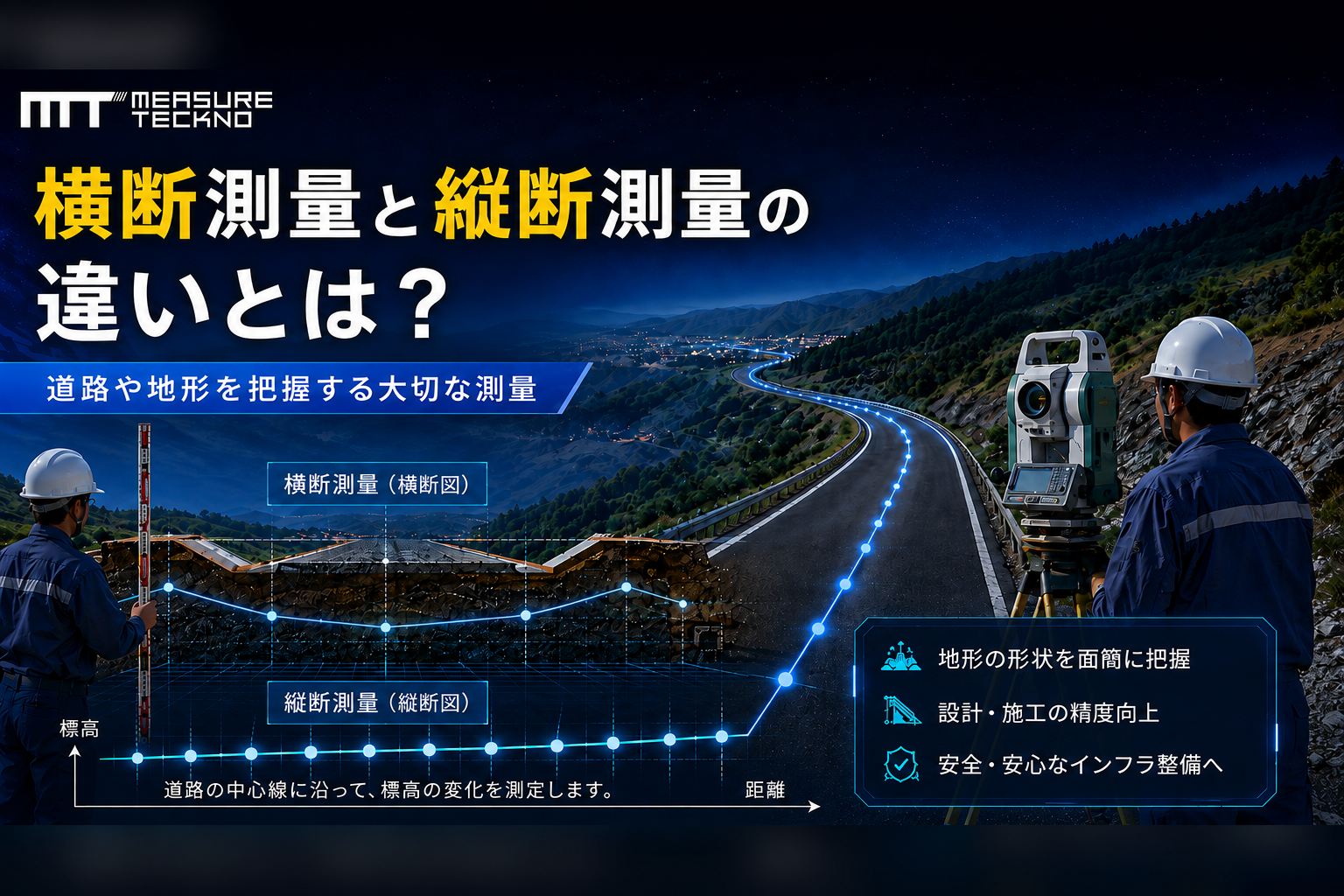 横断測量と縦断測量の違いの解説